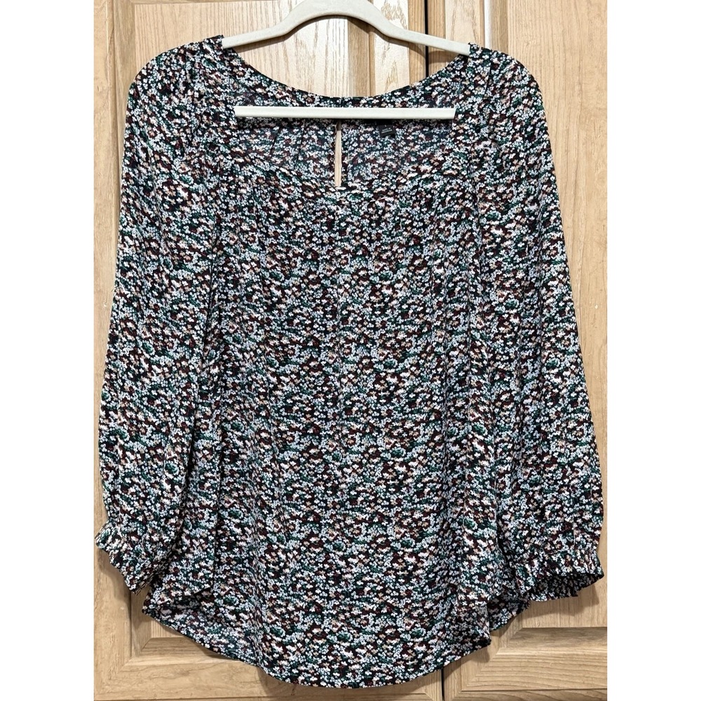 Ann‎ Taylor Blouse Top Tunic Women's Size S Floral Multi Long Sleeve Cottagecore